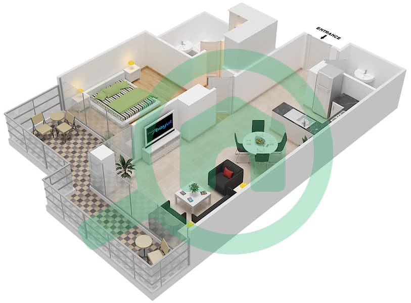 高尔夫长廊公寓2区 - 1 卧室公寓单位10  FLOOR 4戶型图 Floor 4 interactive3D