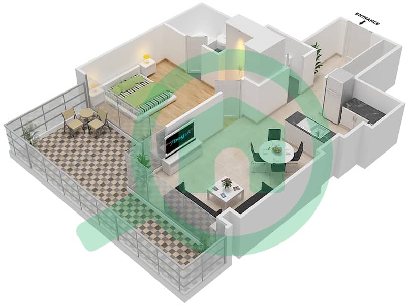 高尔夫长廊公寓2区 - 1 卧室公寓单位7  FLOOR 3戶型图 Floor 3 interactive3D