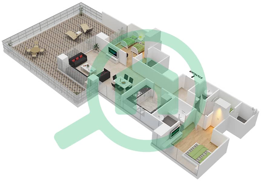高尔夫长廊公寓2区 - 2 卧室公寓单位10  FLOOR 3戶型图 Floor 3 interactive3D