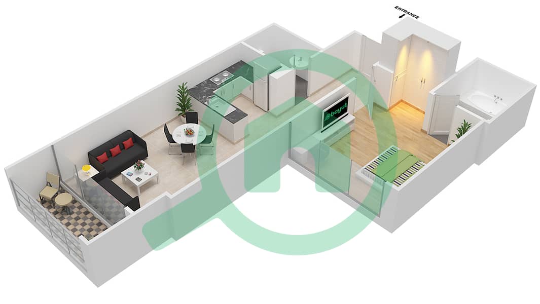 高尔夫长廊公寓2区 - 1 卧室公寓单位8 FLOOR 4戶型图 Floor 4 interactive3D