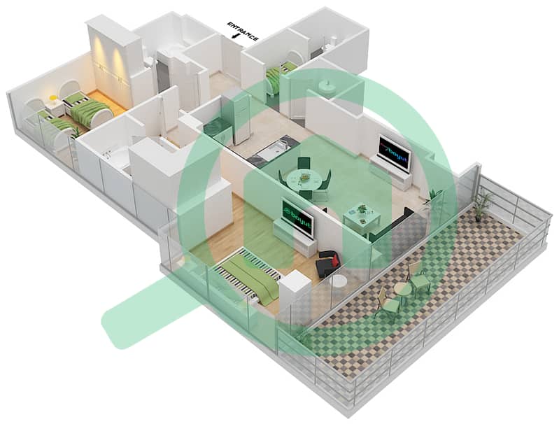 高尔夫长廊公寓2区 - 2 卧室公寓单位1 FLOOR 4戶型图 Floor 4 interactive3D