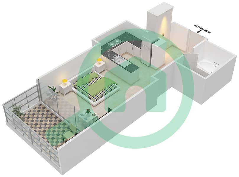 高尔夫长廊公寓2区 - 单身公寓单位11 FLOOR 4-6戶型图 Floor 4-5 interactive3D