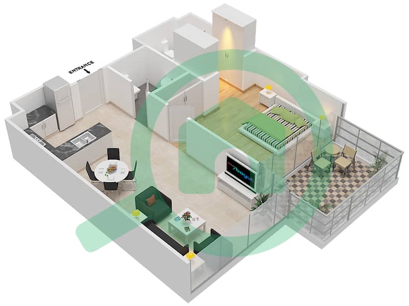 高尔夫长廊公寓2区 - 1 卧室公寓单位3 FLOOR 4戶型图 Floor 4 interactive3D