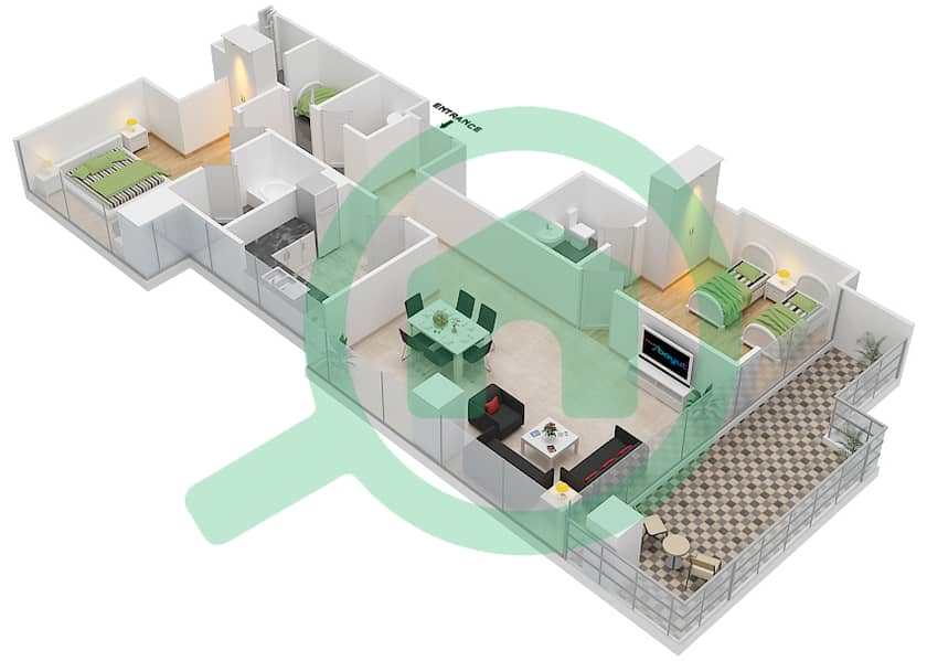 高尔夫长廊公寓2区 - 2 卧室公寓单位14 FLOOR 4-5戶型图 Floor 4-5 interactive3D