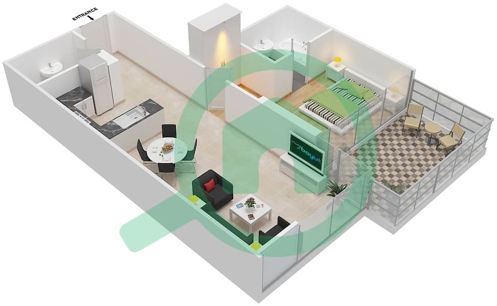 高尔夫长廊公寓2区 - 1 卧室公寓单位7  FLOOR 4-5戶型图 Floor 4-5 interactive3D