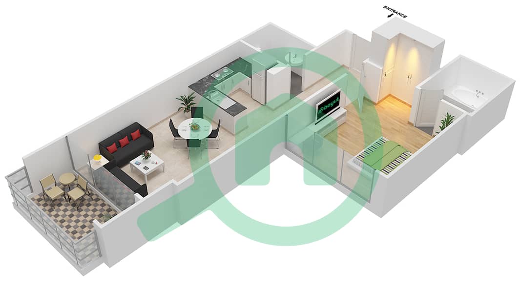 المخططات الطابقية لتصميم الوحدة 8 FLOOR 5 شقة 1 غرفة نوم - غولف بروميناد 2 Floor 5 interactive3D