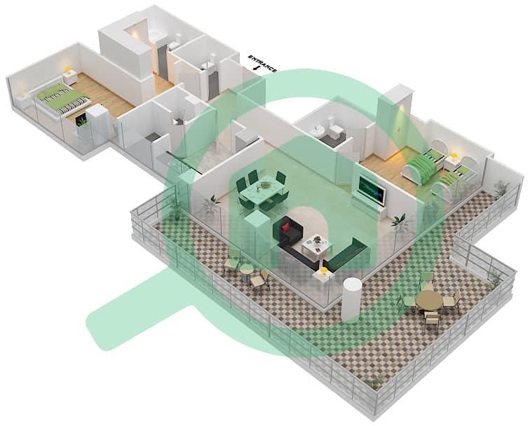 高尔夫长廊公寓2区 - 2 卧室公寓单位1 FLOOR 6戶型图 Floor 6 interactive3D