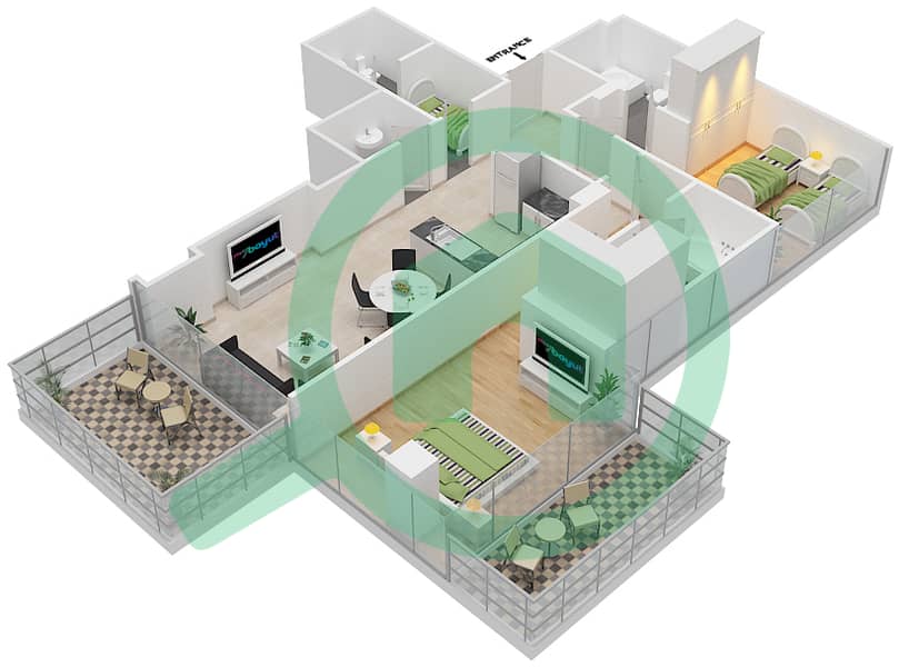 Гольф Променад 2 - Апартамент 2 Cпальни планировка Единица измерения 2 FLOOR 6 Floor 6 interactive3D