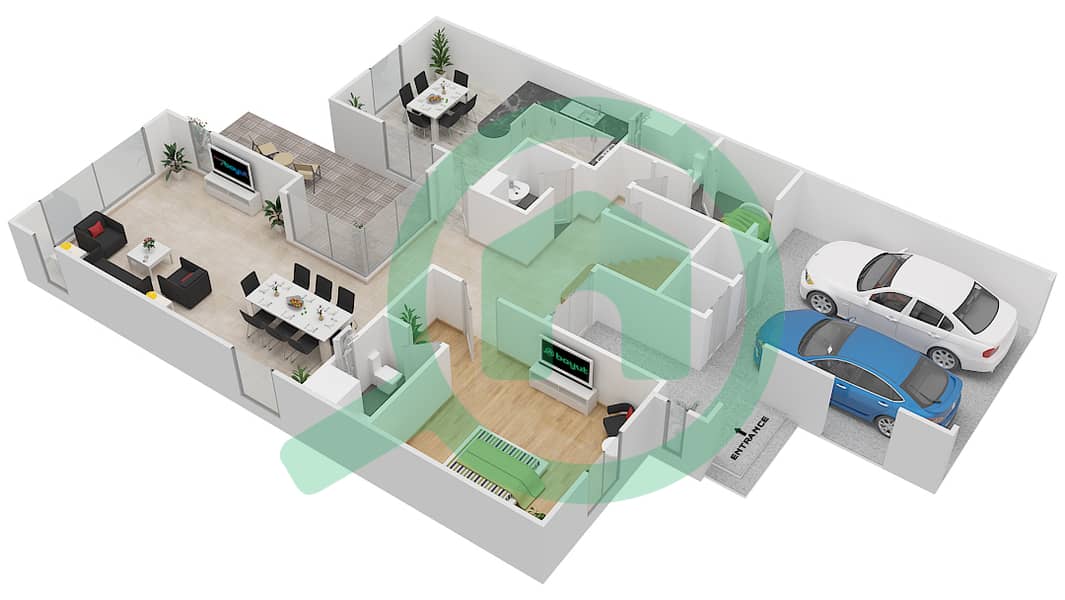 阿尔萨拉姆小区 - 4 卧室联排别墅类型B戶型图 Ground Floor interactive3D