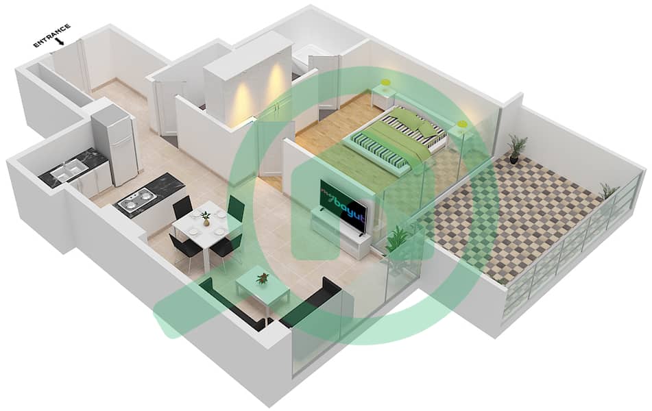 المخططات الطابقية لتصميم الوحدة 12-FLOOR 6 شقة 1 غرفة نوم - غولف بروميناد 3A Floor 6 interactive3D