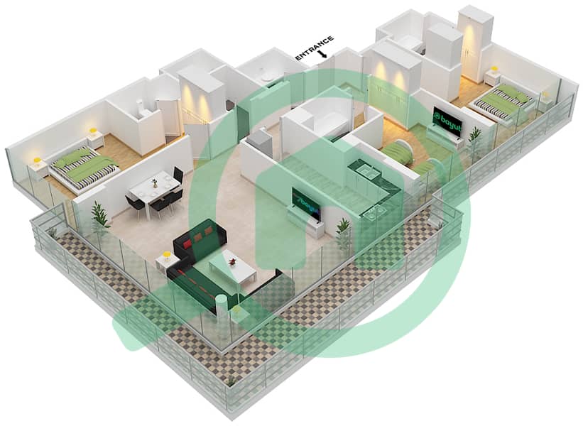 Golf Promenade 3A - 3 Bedroom Apartment Unit 2-FLOOR 8 Floor plan Floor 8 interactive3D