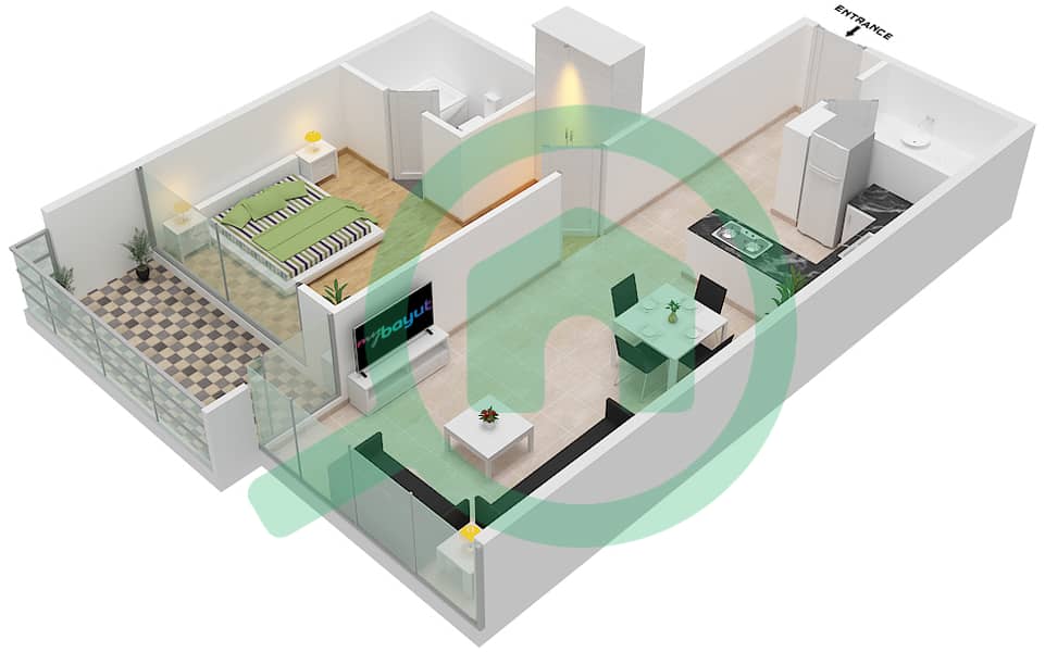 المخططات الطابقية لتصميم الوحدة 4-FLOOR 9 شقة 1 غرفة نوم - غولف بروميناد 3A Floor 9 interactive3D