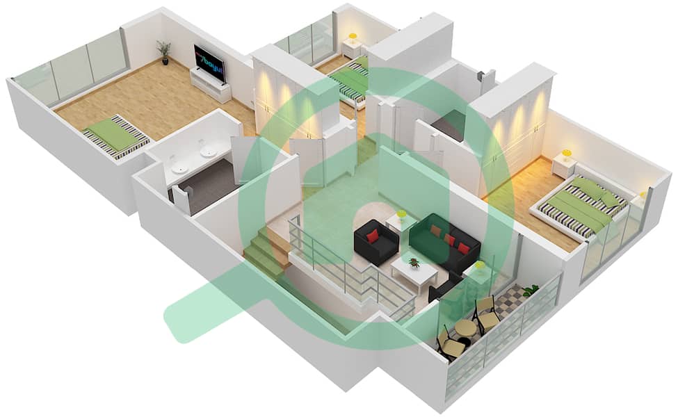 Gardenia Townhomes - 3 Bedroom Townhouse Type A Floor plan First Floor interactive3D