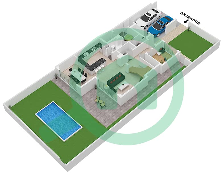المخططات الطابقية لتصميم النموذج A فیلا 3 غرف نوم - ذا سيدارز Ground Floor interactive3D