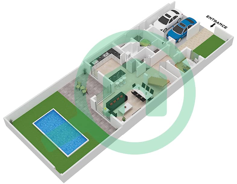 雪松公寓 - 3 卧室别墅类型B戶型图 Ground Floor interactive3D