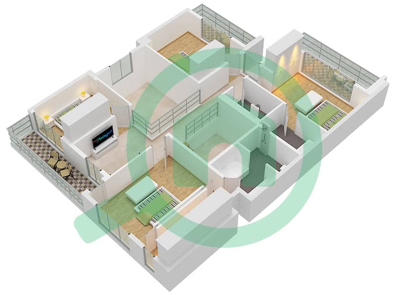 المخططات الطابقية لتصميم النموذج C فیلا 4 غرف نوم - ذا سيدارز First Floor interactive3D
