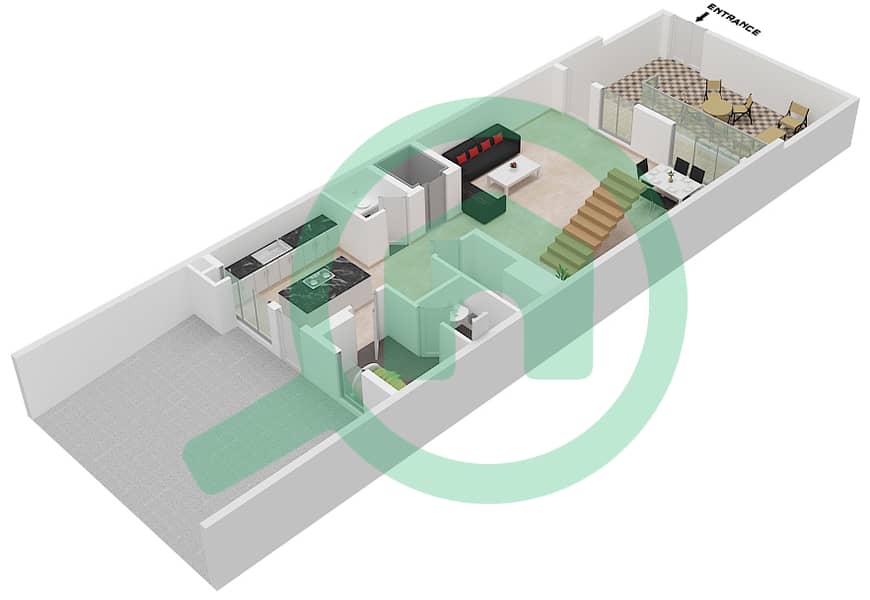 المخططات الطابقية لتصميم النموذج D تاون هاوس 3 غرف نوم - حياتي أفينيو Ground Floor interactive3D
