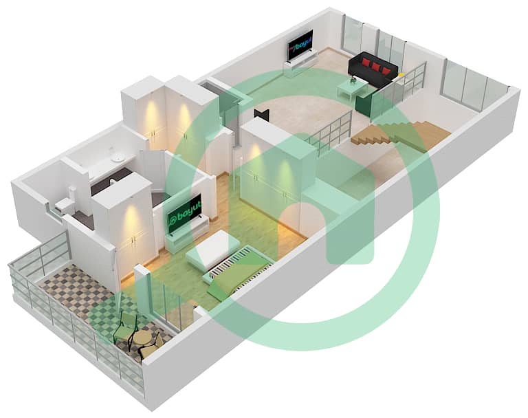 المخططات الطابقية لتصميم النموذج D تاون هاوس 3 غرف نوم - حياتي أفينيو First Floor interactive3D