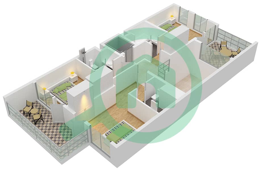المخططات الطابقية لتصميم النموذج D تاون هاوس 3 غرف نوم - حياتي أفينيو Second Floor interactive3D