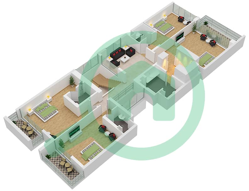 المخططات الطابقية لتصميم النموذج VD-1P فیلا 5 غرف نوم - ترامب استايت First Floor interactive3D
