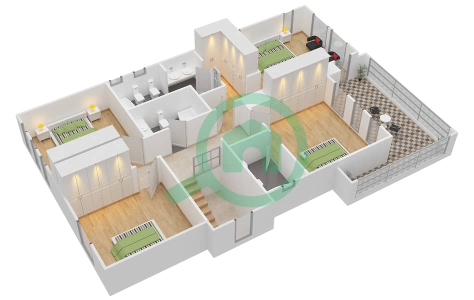 Терра Нова - Вилла 4 Cпальни планировка Тип 10 First Floor interactive3D