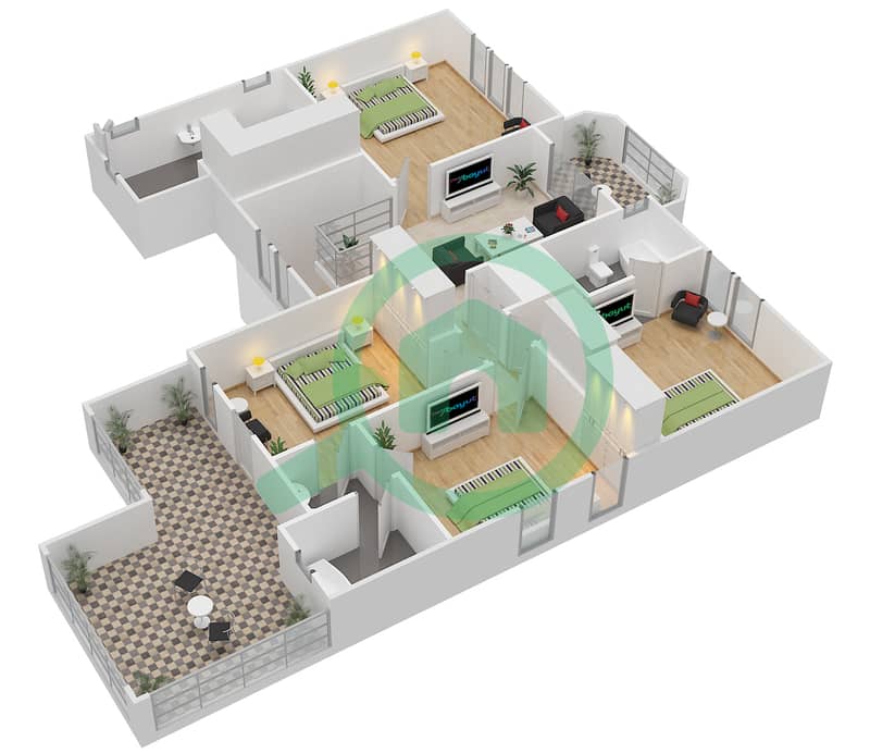 泰拉诺瓦 - 5 卧室别墅类型15戶型图 First Floor interactive3D