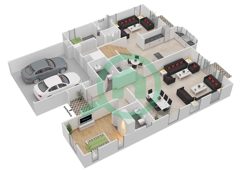 المخططات الطابقية لتصميم النموذج 15 فیلا 5 غرف نوم - تيرا نوفا Ground Floor interactive3D