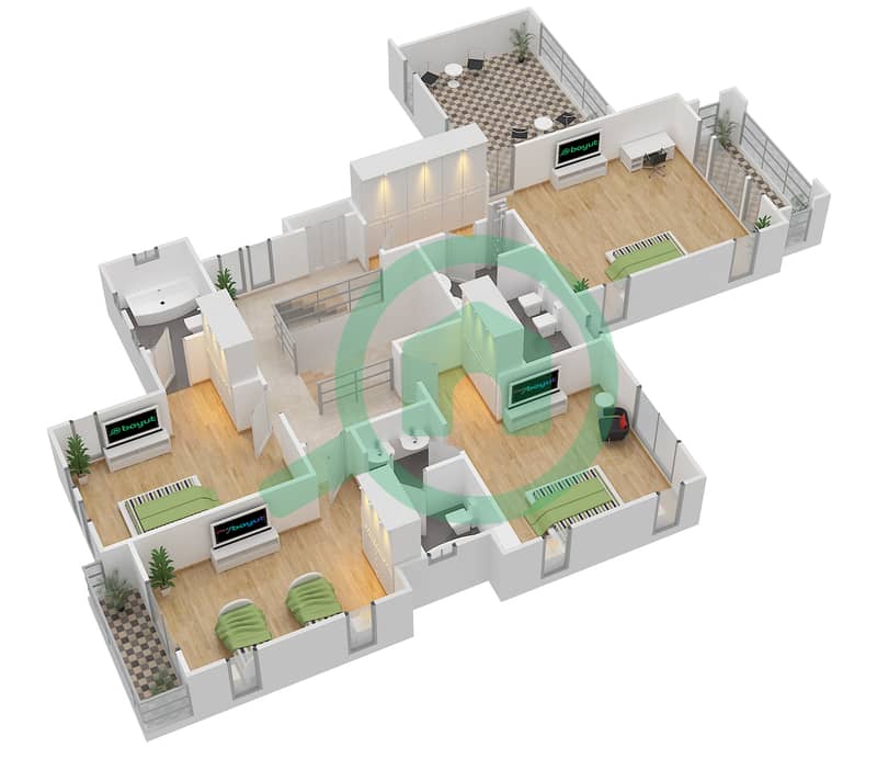 Терра Нова - Вилла 5 Cпальни планировка Тип 17 First Floor interactive3D