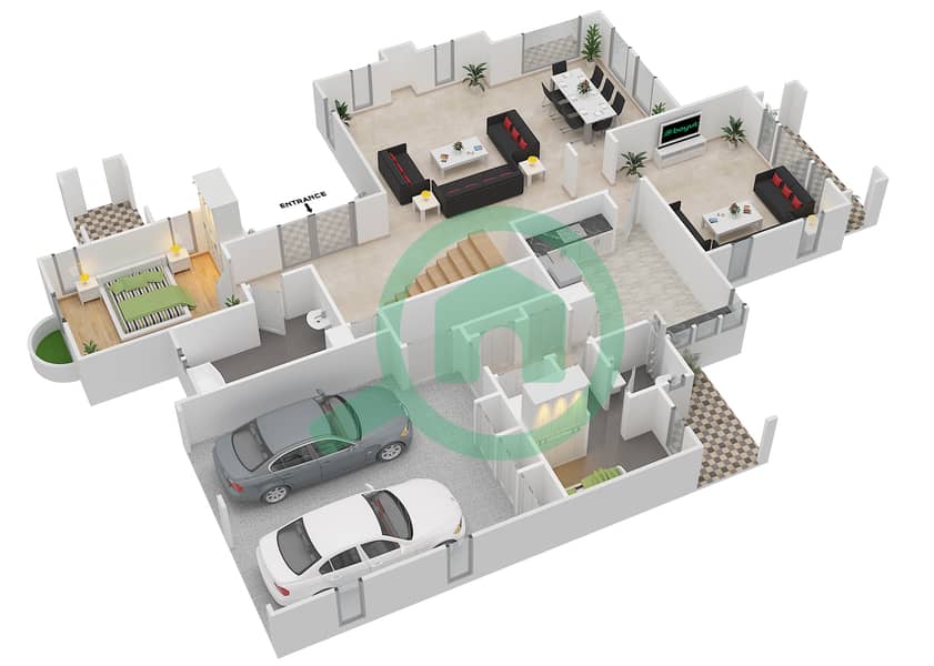 Терра Нова - Вилла 5 Cпальни планировка Тип 17 Ground Floor interactive3D