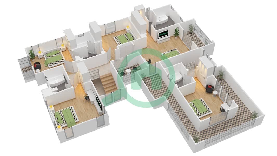 المخططات الطابقية لتصميم النموذج 18 فیلا 6 غرف نوم - تيرا نوفا First Floor interactive3D