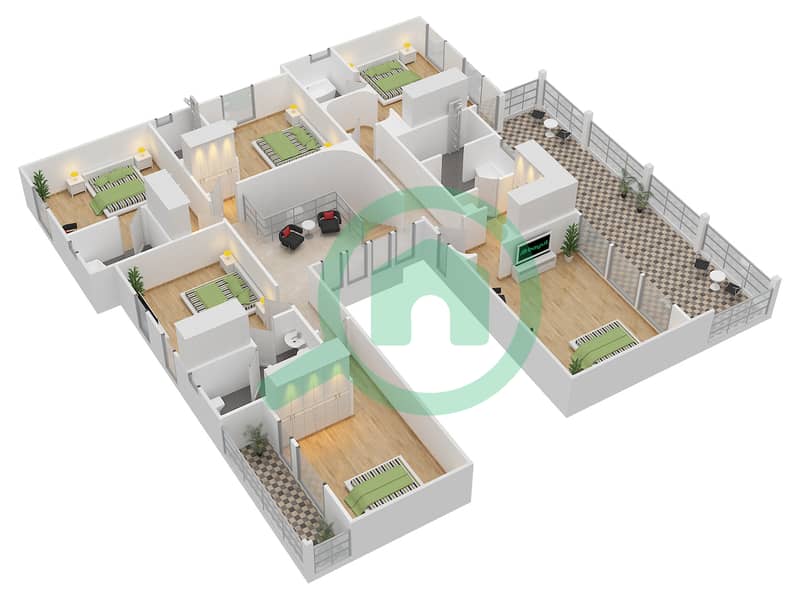 Терра Нова - Вилла 7 Cпальни планировка Тип 12 First Floor interactive3D