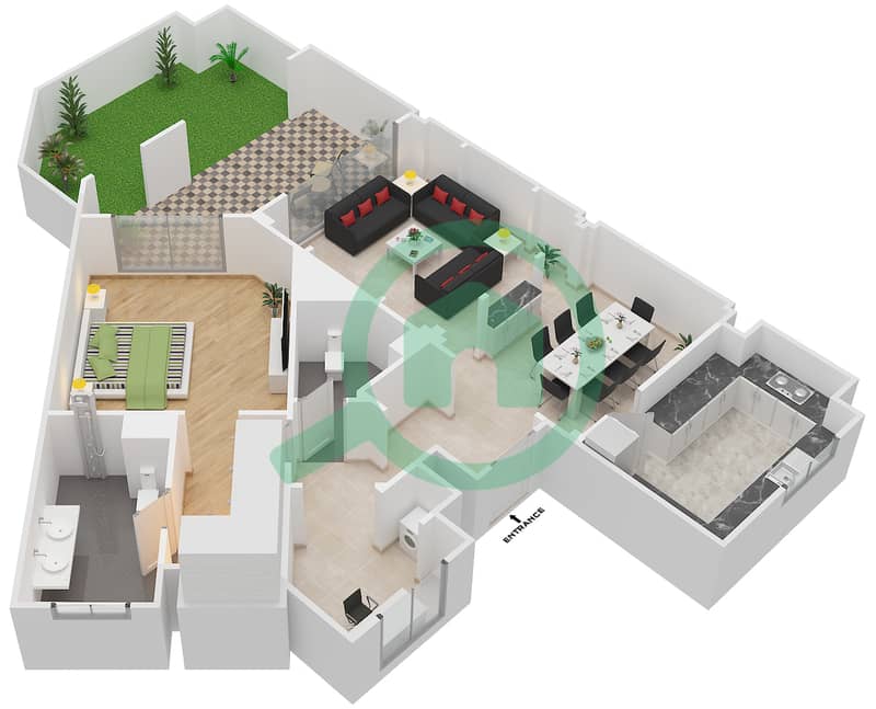 Attareen - 1 Bedroom Apartment Unit 5204 Floor plan interactive3D