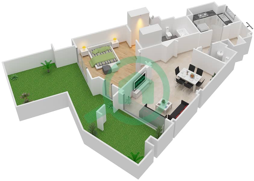 Аттаэрин - Апартамент 1 Спальня планировка Единица измерения 3212 interactive3D