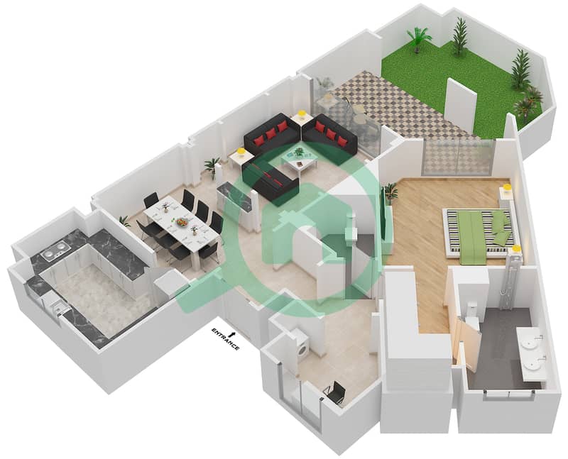 Аттаэрин - Апартамент 1 Спальня планировка Единица измерения 5205 interactive3D