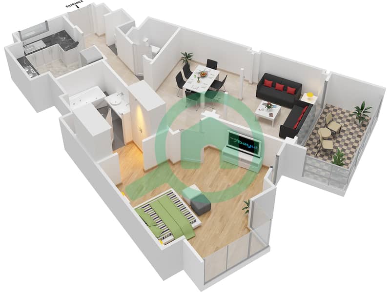 Attareen - 1 Bedroom Apartment Unit 7212 Floor plan interactive3D