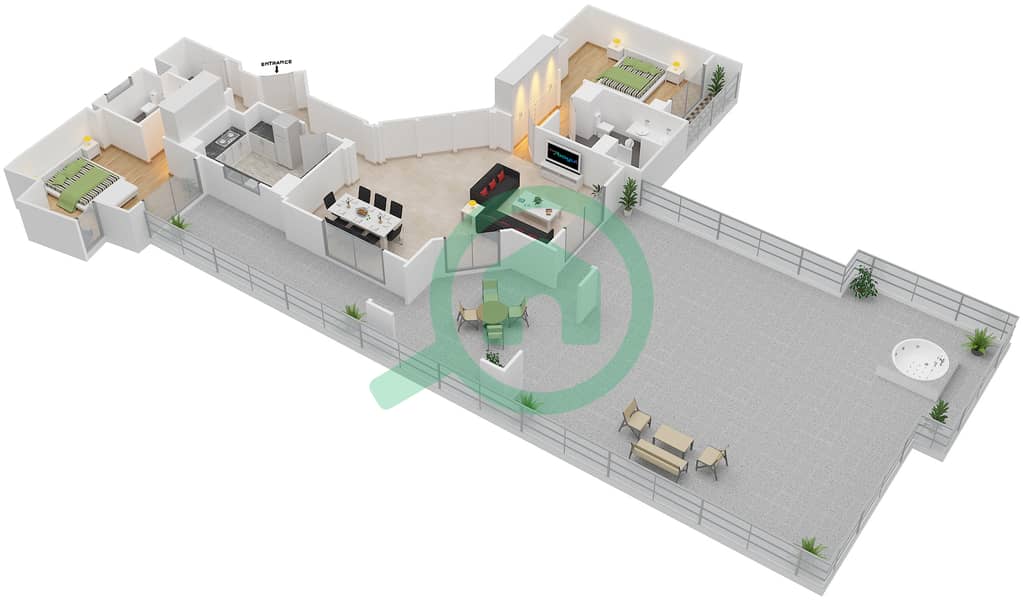 Attareen - 2 Bedroom Apartment Unit 6202 Floor plan interactive3D