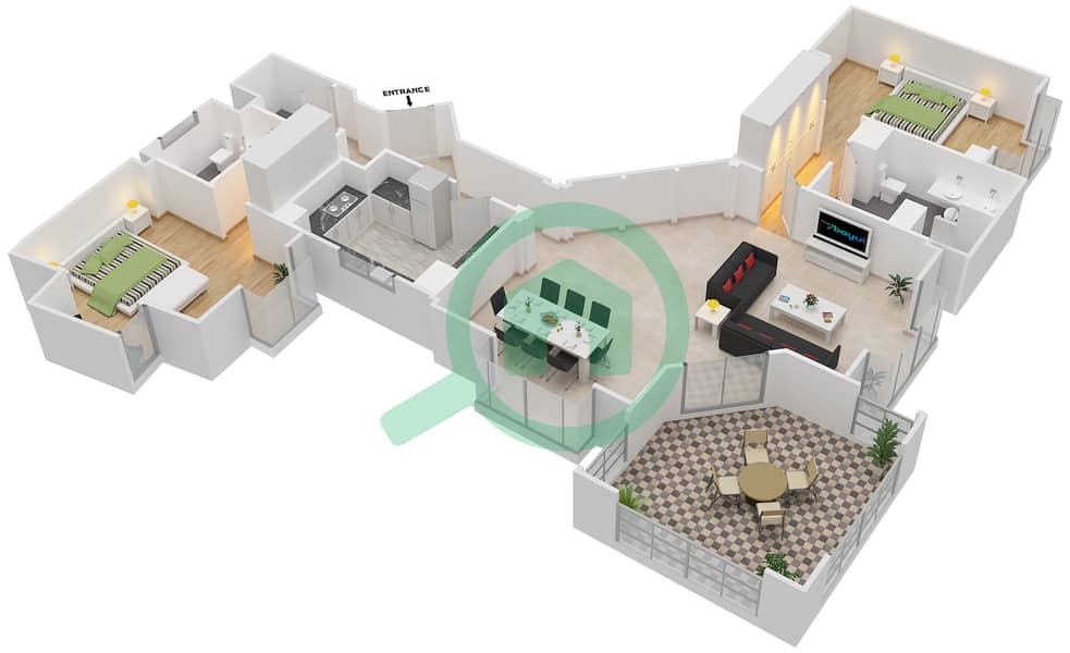Attareen - 2 Bedroom Apartment Unit 7202 Floor plan interactive3D