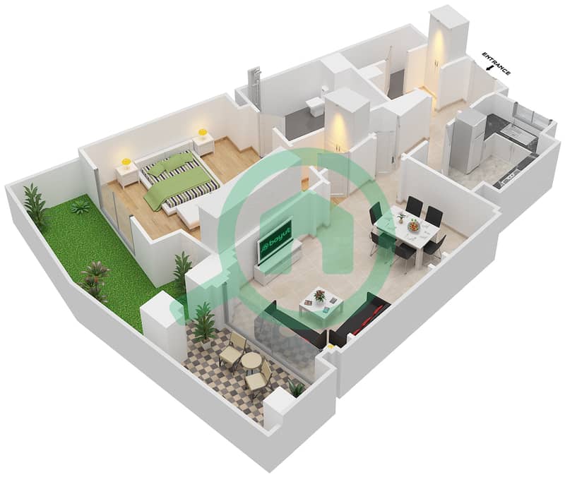 Attareen - 1 Bedroom Apartment Unit 3210 Floor plan interactive3D