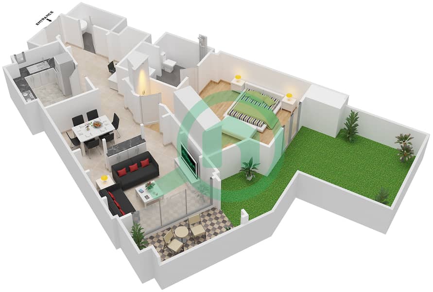 Attareen - 1 Bedroom Apartment Unit 3211 Floor plan interactive3D
