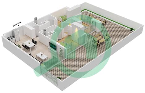المخططات الطابقية لتصميم النموذج 1 شقة 2 غرفة نوم - عزيزي ريفييرا 28
