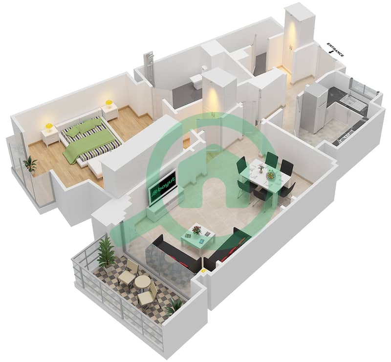 Аттаэрин - Апартамент 1 Спальня планировка Единица измерения 7210 interactive3D
