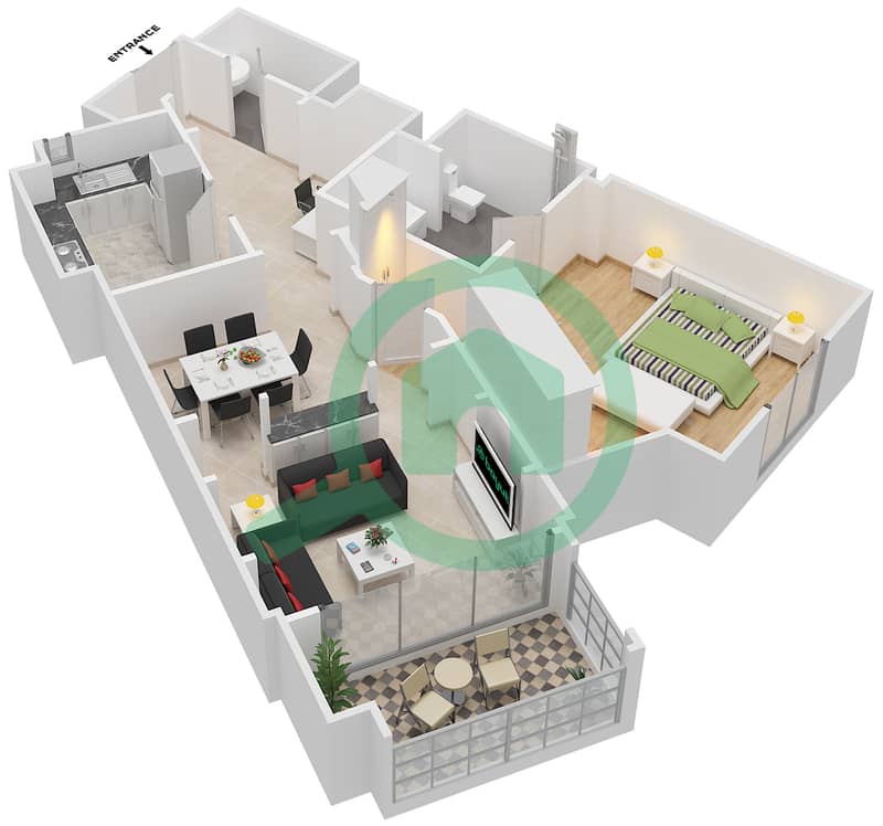 Аттаэрин - Апартамент 1 Спальня планировка Единица измерения 6211 interactive3D