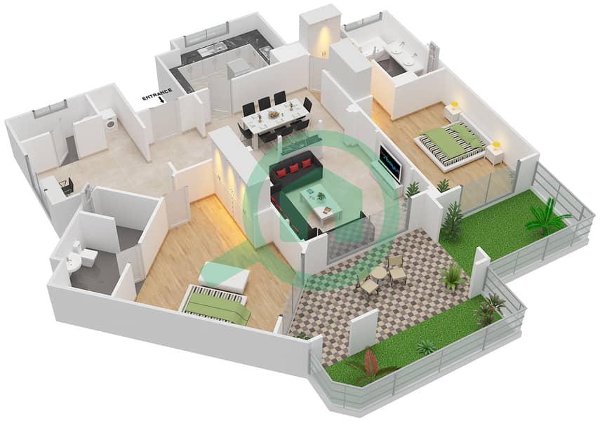 Attareen - 2 Bedroom Apartment Unit 5203 Floor plan interactive3D