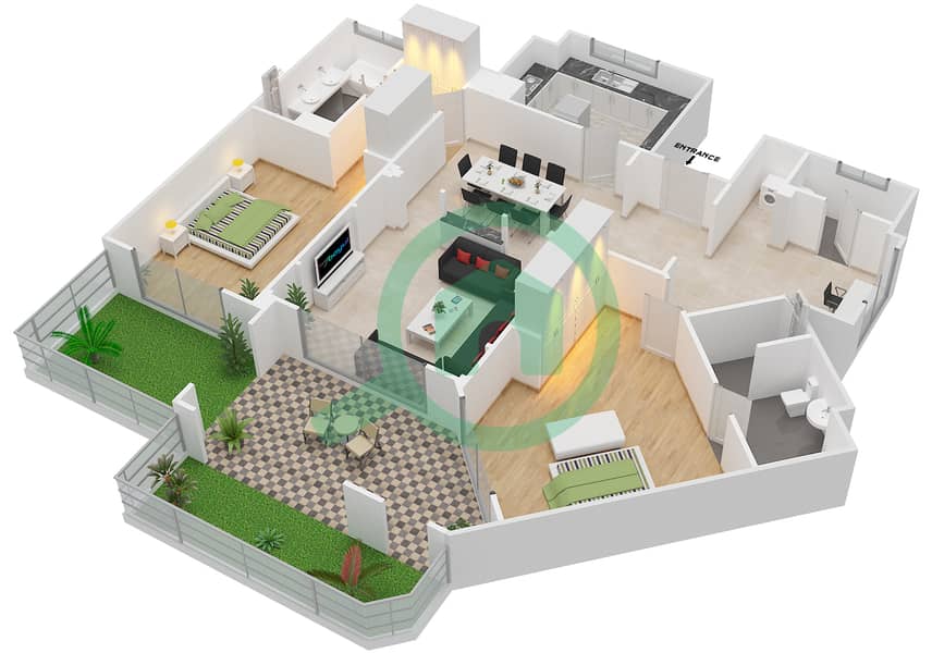 Attareen - 2 Bedroom Apartment Unit 5206 Floor plan interactive3D