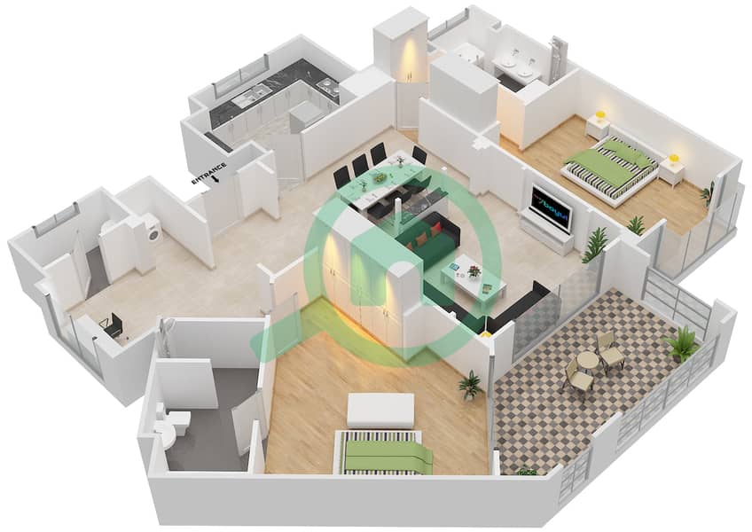Attareen - 2 Bedroom Apartment Unit 7203 Floor plan interactive3D