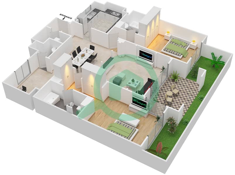 Attareen - 2 Bedroom Apartment Unit 3215 Floor plan interactive3D