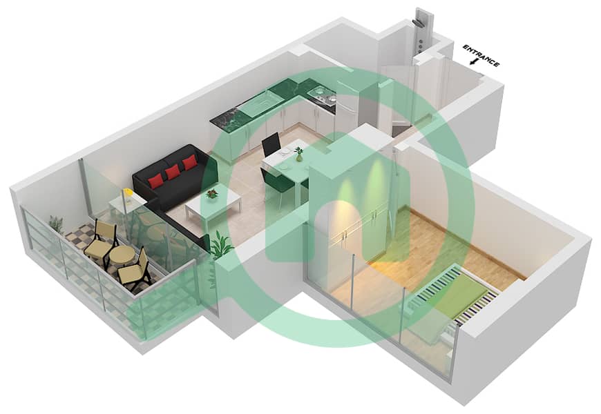 المخططات الطابقية لتصميم النموذج 4B شقة 1 غرفة نوم - عزيزي ريفييرا 28 2-7 Floor interactive3D