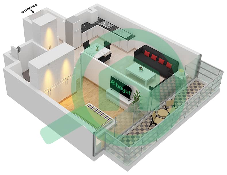 Azizi Riviera 28 - 1 Bedroom Apartment Type 3B Floor plan 2-7 Floor interactive3D