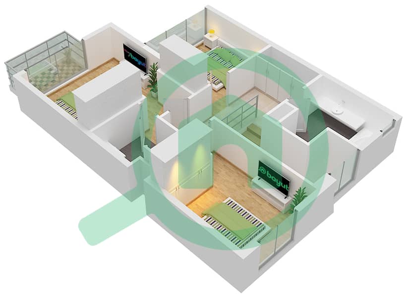 المخططات الطابقية لتصميم الوحدة UNIT-6 PLEX-TH 02 تاون هاوس 3 غرف نوم - إيدن First Floor interactive3D