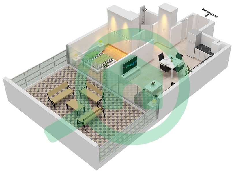 Azizi Riviera 28 - 1 Bedroom Apartment Type 3A Floor plan Floor 1st interactive3D